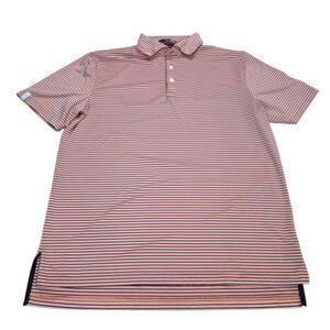 RLX Ralph Lauren Golf Polo Shirt Mens Medium Orange Striped Wicking Saugahatchee